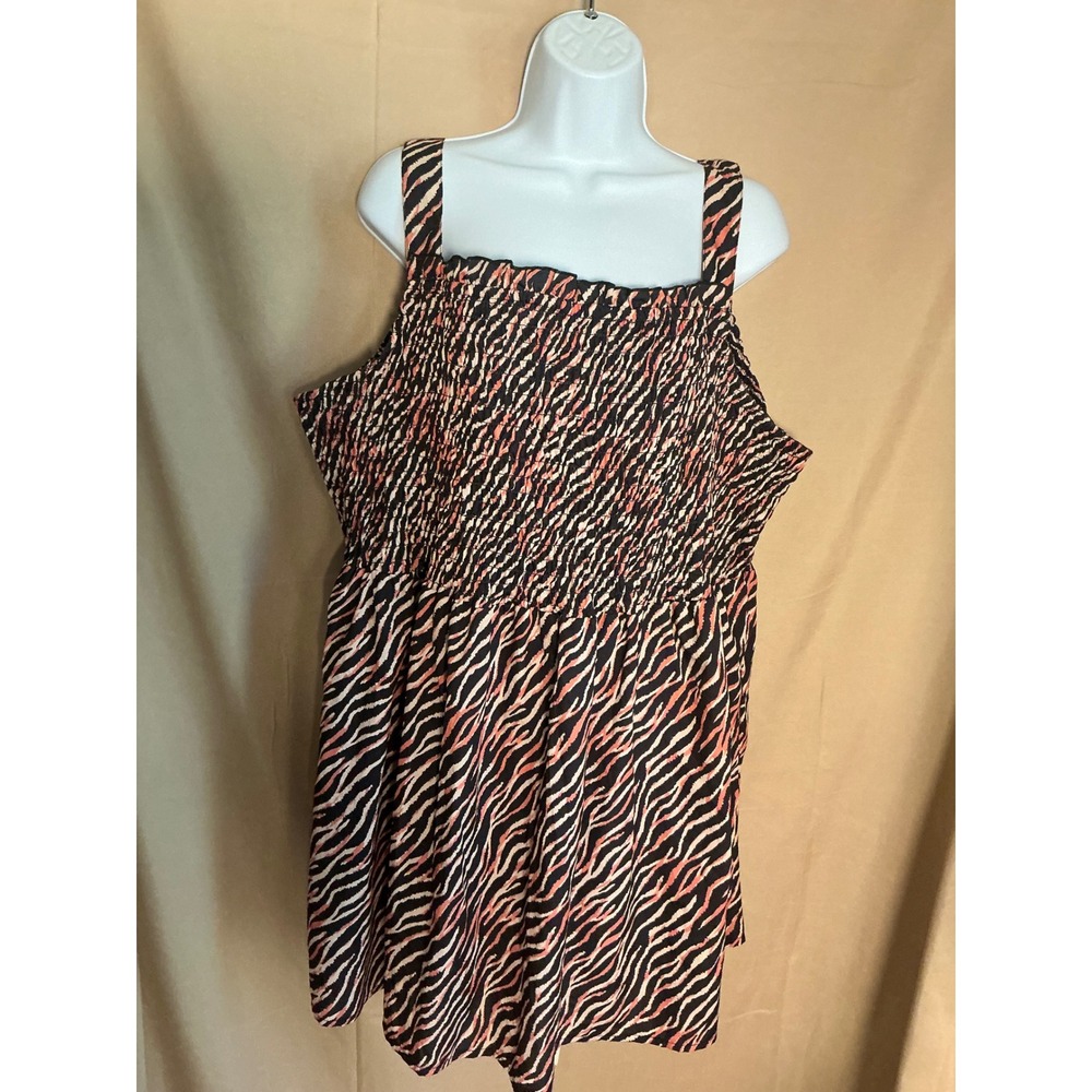 Tamsy Smocked Tank Top Womens Plus Size Black Pink Zebra Print Excellent Smock